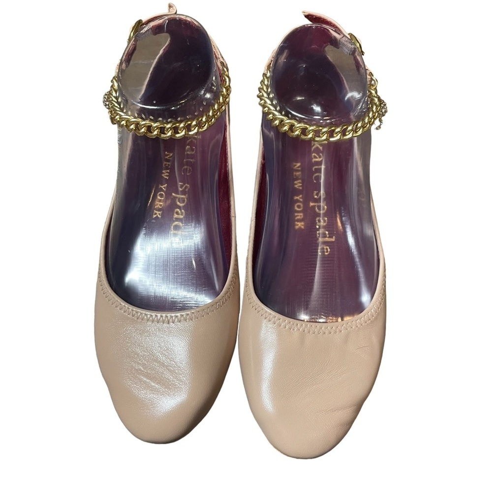Kate Spade Crush Leather Ballet Flats with Ankle Chain Milk Tea NEW Size 5.5 - Picture 2 of 11